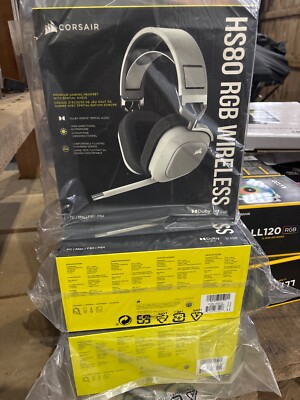 CORSAIR HS80 RGB Wireless Gaming Headset for PC, Mac, PS5, PS4 - White - READ UD