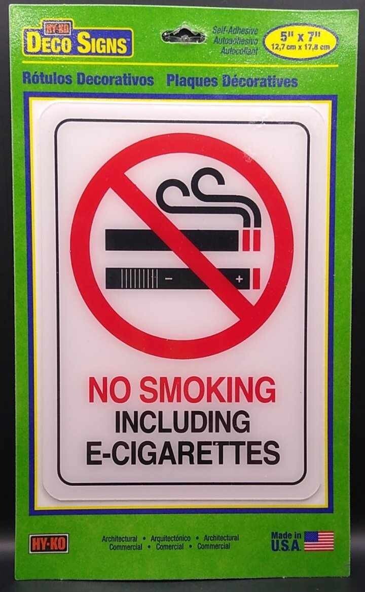 Hy-Ko Plastic Sign ~No Smoking Including E-Cig~ Model D-28, UPC 029069020194