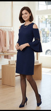 Eliza j navy 3/4 bell sleeves cold shoulder a-line dress size 4