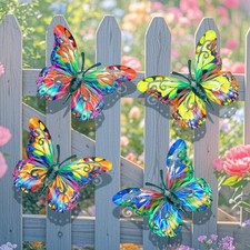 4Pcs Metal Butterfly Sculpture Wall Art Colorful Iron Garden Ornaments Outdoor