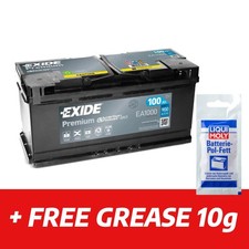 Exide Premium Carbon Boost EA1000 12V 100Ah 900A Starter Battery + Clamp Grease