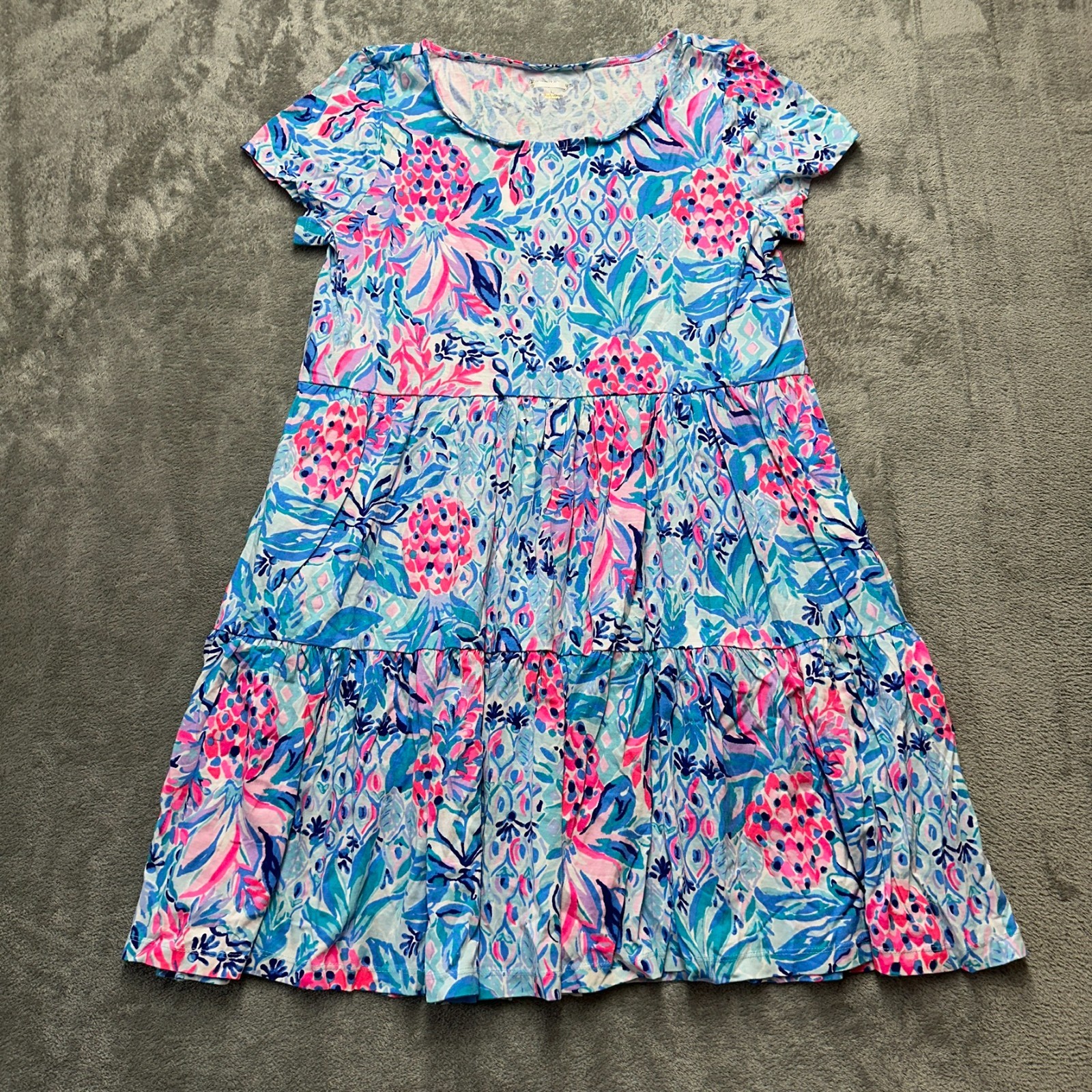 Lilly Pulitzer Geanna Swing Dress Women’s Zanzibar Blue Floral Short Sleeve L