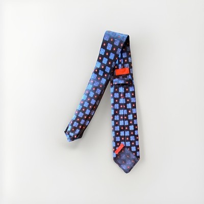 Isaia Blue Red Geometric 100% Silk Woven Designer Men's Tie with Logo Accent