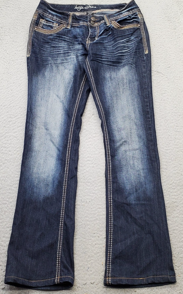 Ariya Bootcut Jeans Womens 3/4 Blue Faded Denim Stretch Dark Wash Thick  Stitch