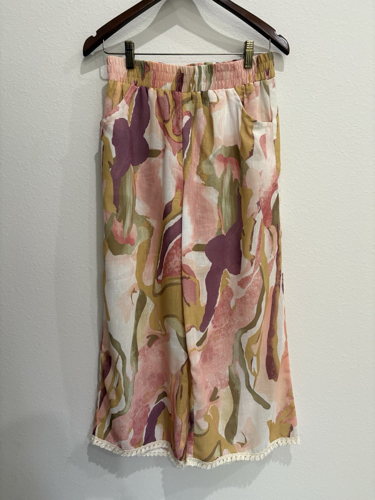 Umgee Women’s Wide-leg Pants with Pockets and Lace Trim, Small