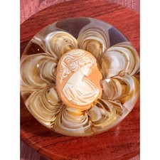 Vintage Joe St Clair Art Glass Paperweight Cameo Portrait Signed Kunie