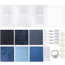Sashiko Kit Sashiko Thread and Needles Thimble Denim Fabric Water Soluble Jap...