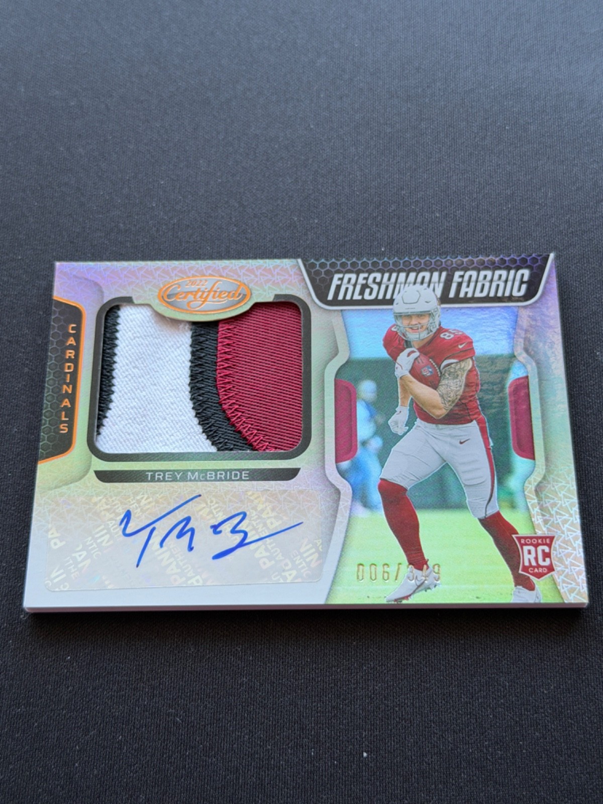 2022 Panini Certified Freshman Fabric RPA Rookie Auto Trey McBride /349 (AU,RC)