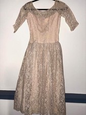 1960's Vintage Lace wedding Dress, Tea Dress Length, Vintage Champagne Wedding D