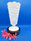 Vintage Tall White Milk Glass Pedestal Foot Vase Embossed Grapes