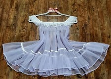 VTG FAiRYCORE COQUETTE SHEER MESH NYLON CHiFFON LiLAC BABYDOLL LACE TRiM
