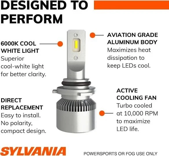 Sylvania 9006 LED Powersports Headlight or Fog Bulb, 6000K Cool White 9006SL.BX2 - Image 4 of 4