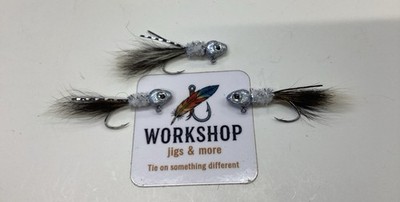 3 Crappie Panfish Jigs Baits. 1/16 Oz. #4 Sickle Hooks. Minnow Squirrel Tail.