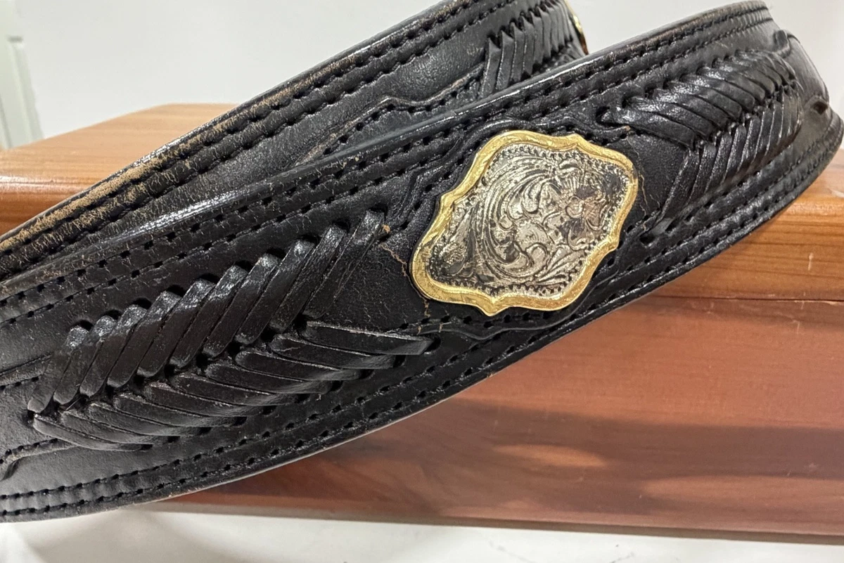 Western steer black embossed Leather Belt with Gold Buckle size medium 30-34” Western Embossed Genuine Leather Men Belts Golden Cowboy  main image 4