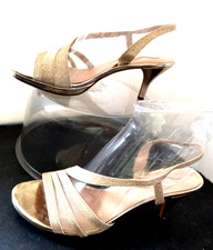 Women's Glittery Gold Nina Strappy Stiletto Heel Shoes w/Ankle Strap Sz. 7M