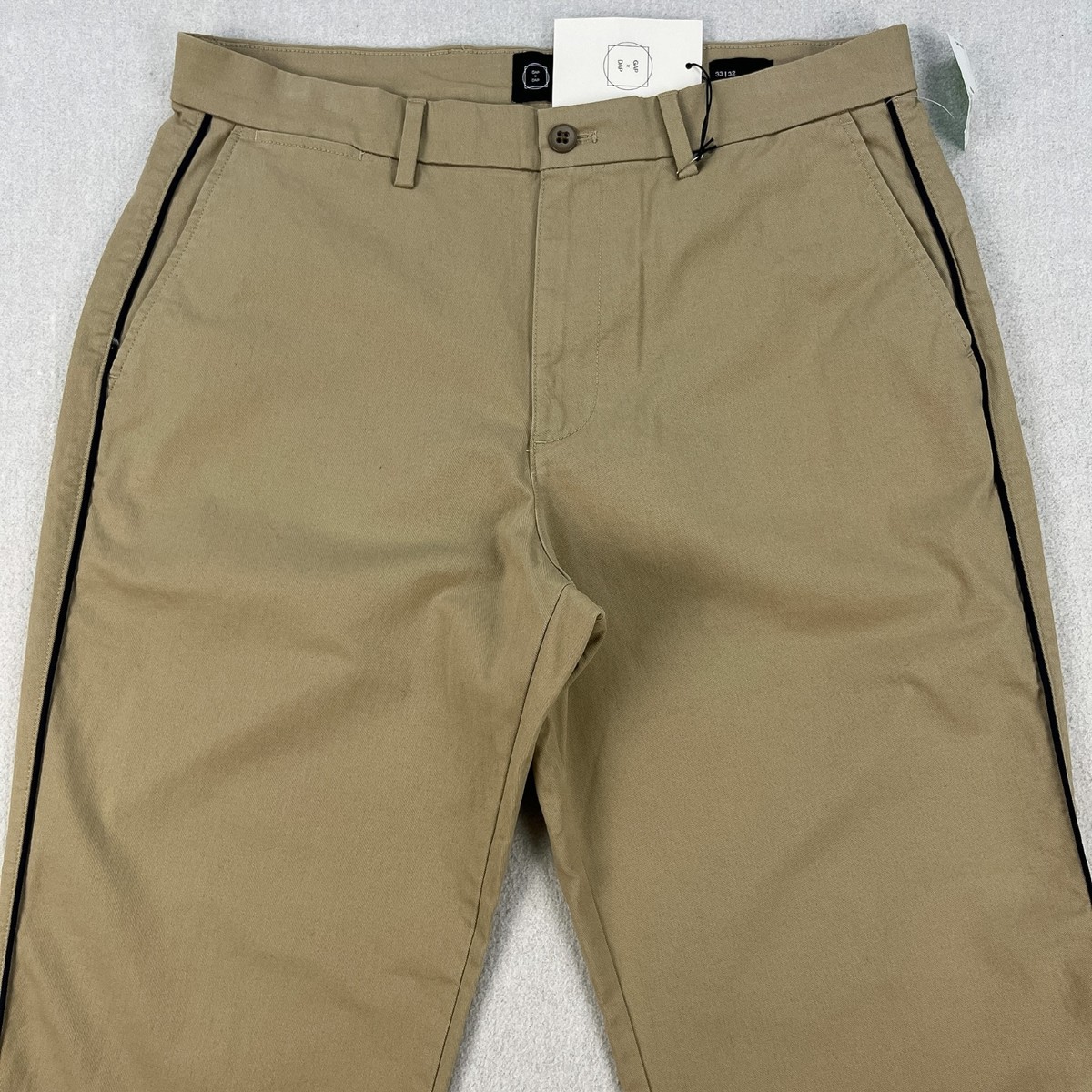 Gap x Dap Iconic Khaki Pants Mens 33x32 Tan Beige Flip Cuff Logo Dapper Dan NEW View 6