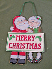 Vintage Santa Mrs. Claus Needlepoint Wall Decoration Handmade