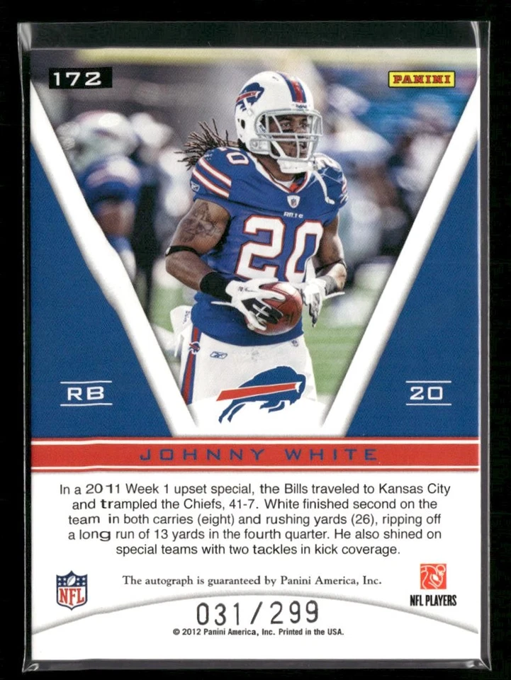 2011 Panini Totally Certified #172 Johnny White #/299 Auto RC - Image 2 of 2