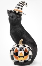 MacKenzie-Childs Courtly Check Black Cat Pumpkin Light Halloween Retired NIB
