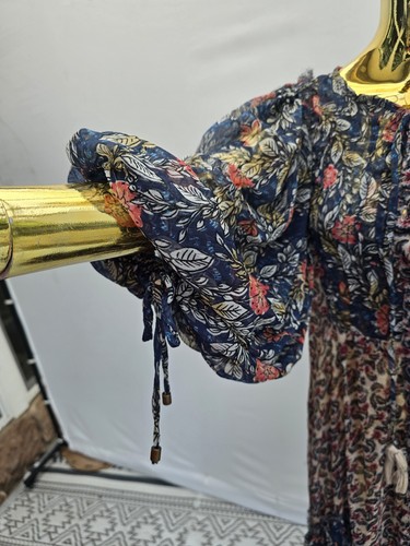Maxi Vestido Free People Estelle Talla S Gasa Floral Azul DEFECTOS - Imagen 3 de 16