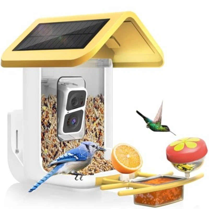 Alimentador para pájaros Onlyfly con cámara cámara inteligente alimentada por energía solar alimentador para pájaros 2K en vivo Foto 2 de 4