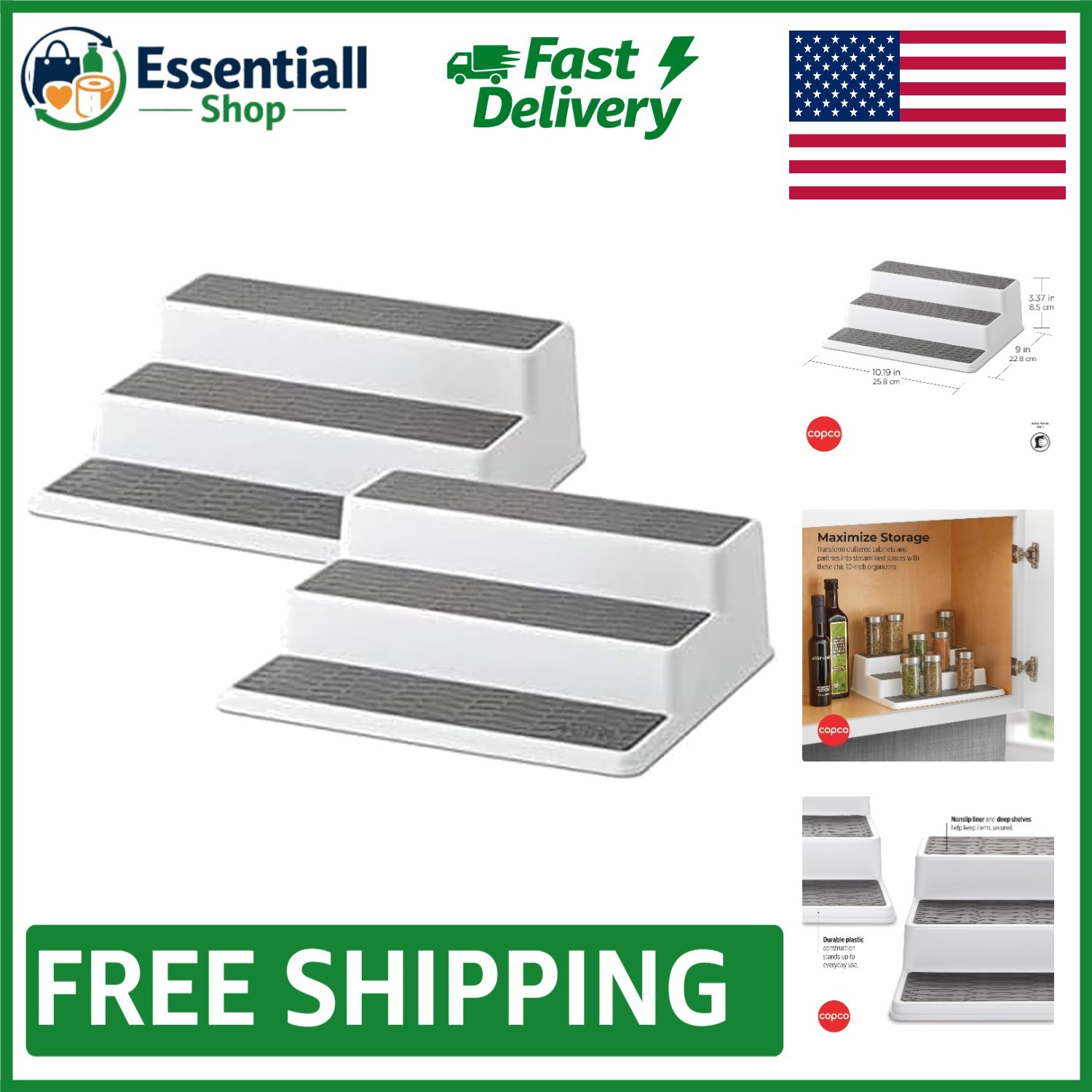 Versatile Grey Non-Skid 3-Tier Organizer - 10-Inch Set of 2 for Home & Office