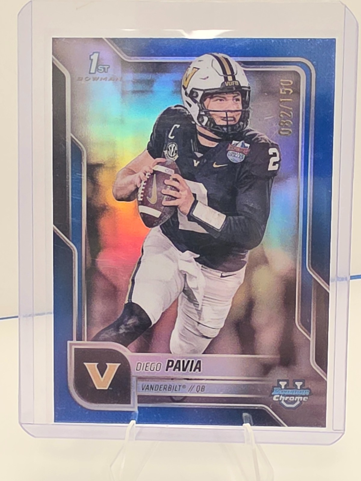 2025 Bowman Chrome University Diego Pavia Blue Refractor 1st #/150 Commodores