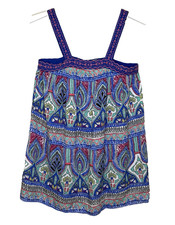 Flying Tomato Tunic Mini Dress Size Medium Blue Multicolor Boho Sleeveless Rayon