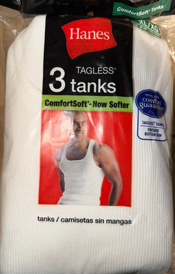 Hanes Tagless Tanks Men s XL White 3 Pack New