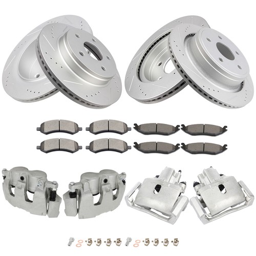 Pinzas de freno delanteras y traseras rotores + pastillas de cerámica para Dodge Ram 1500 2009-2018 - Imagen 5 de 9