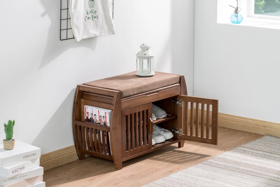 Storage Bench Cabinet Shoe Rack Entryway Multi-Functional with Cution Farmhouse - Image 3 of 4