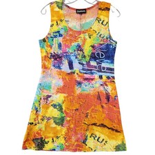Vandana Abstract Sleeveless Mini Dress Womens Size Medium Yellow Orange Vibrant 