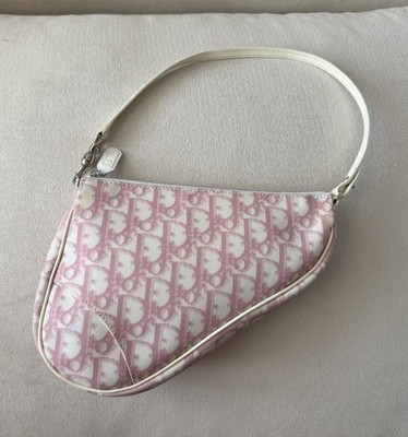Dior Pink and White Monogram Saddle Shoulder Bag