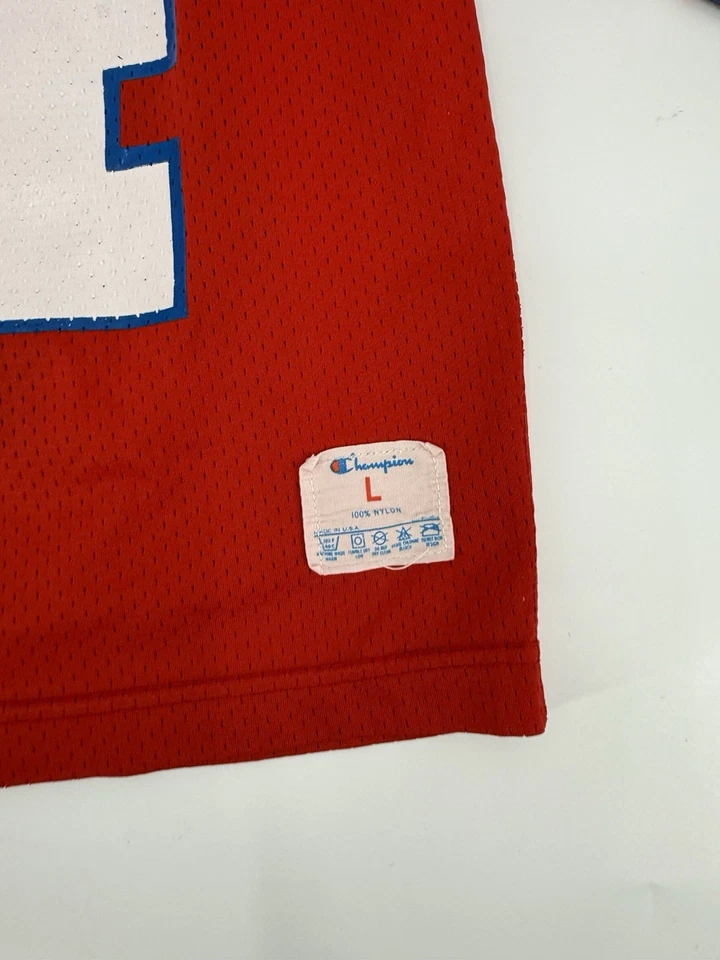 Vintage 80’s Champion Cropped Red White Blue Mesh Football Jersey Size Large - Image 3 of 4