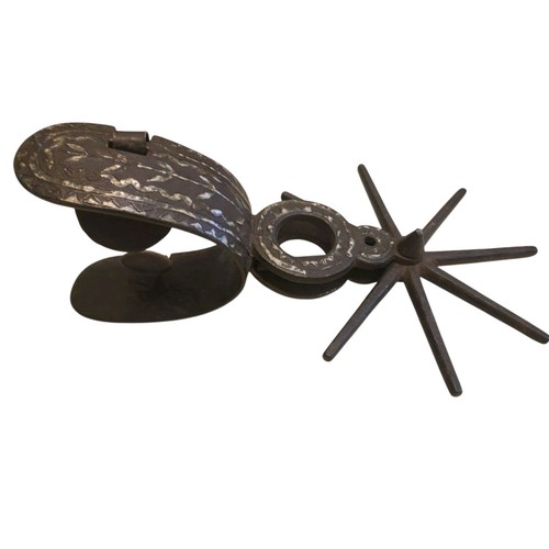 Mexican Western Iron w Silver Inlay Single Spur 8 Point Rowel Antique