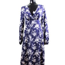 Shein Blue Cream V-Neck Lightweight Floral Print Midi Dress, size 4 ~ Pre-Loved
