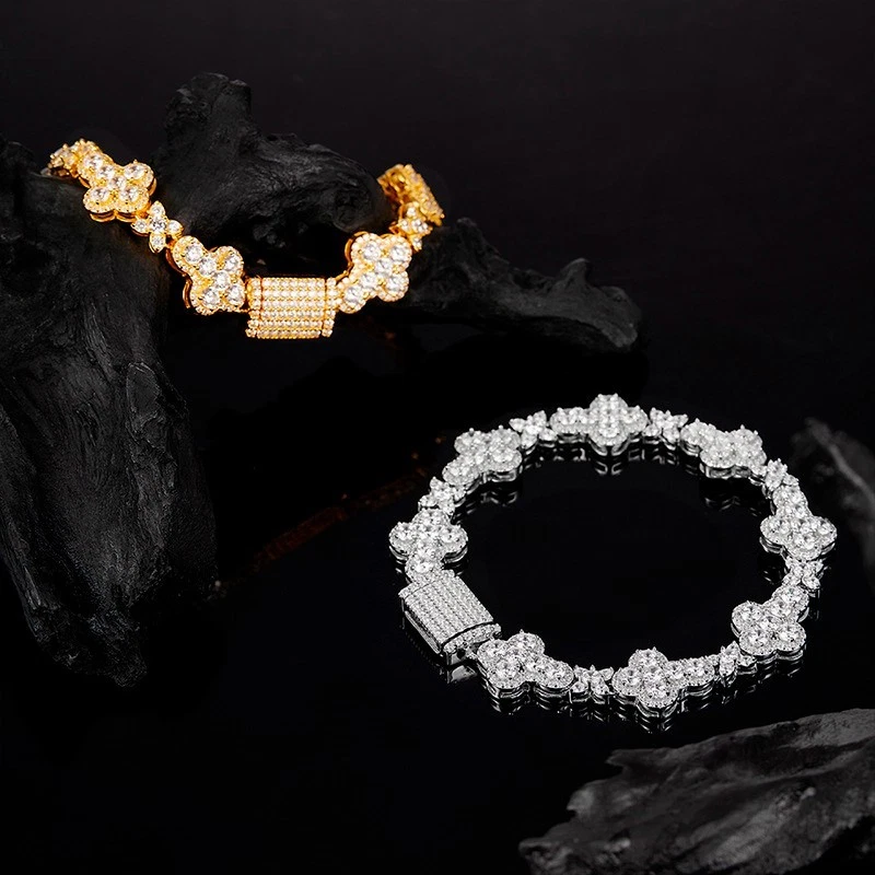 Полный муассанит крест клевер кубинский ссылка браслет хип-хоп серебро 925 пробы GRA - Изображение 2 из 4