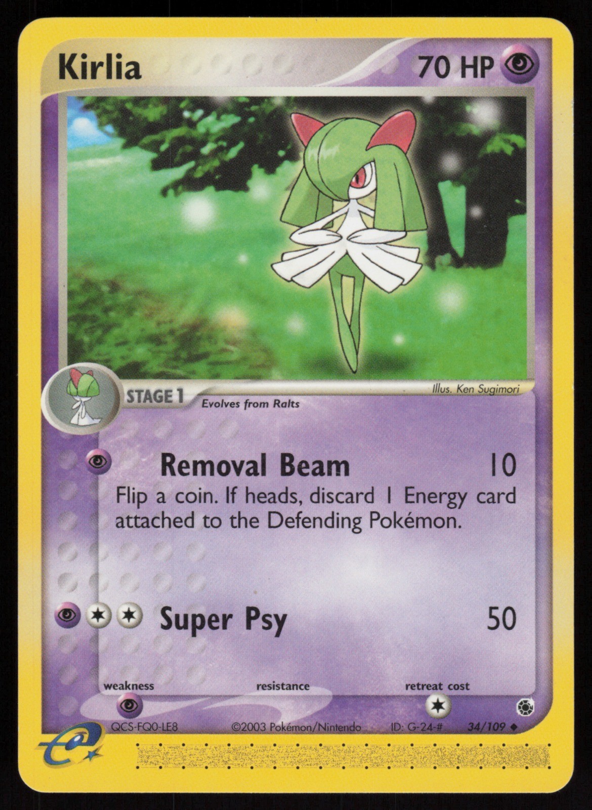 E-Reader Kirlia - 34/109 Ruby and Sapphire kodama Pokemon TCG Card