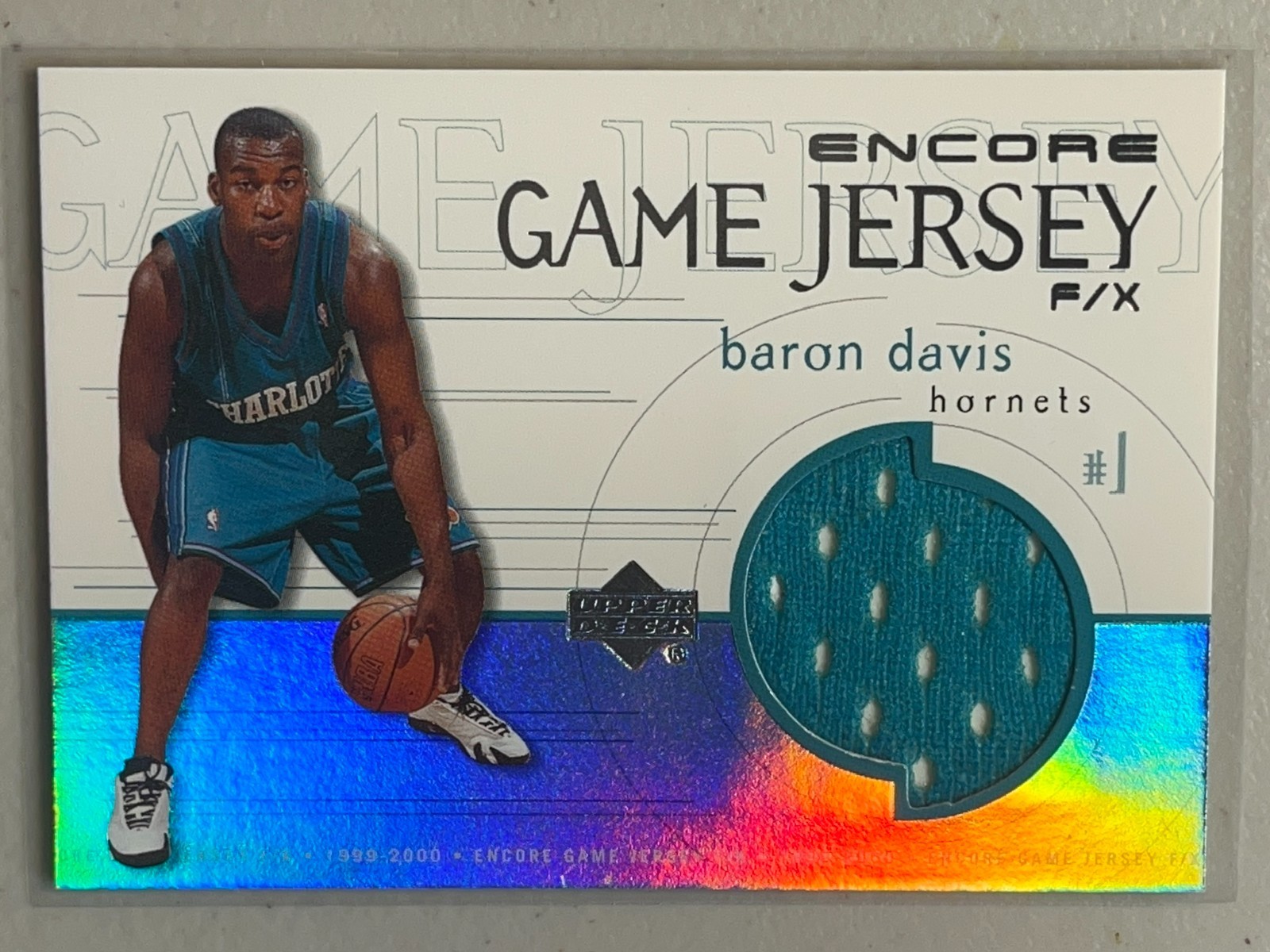 Baron Davis 1999-2000 Upper Deck Encore Game Jersey F/X Rookie RC #BD-J Hornets