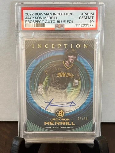 2022 Bowman Inception Jackson Merrill Prospect Auto Blue Foil #PA-JM /99 PSA 10