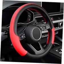 LABBYWAY Steering Wheel Cover, Universal Fit 15 Inch Microfiber black&red