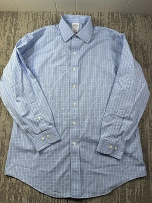 Brooks Brothers Dress Shirt Mens 16.5 Blue Check Regent Non Iron Cotton