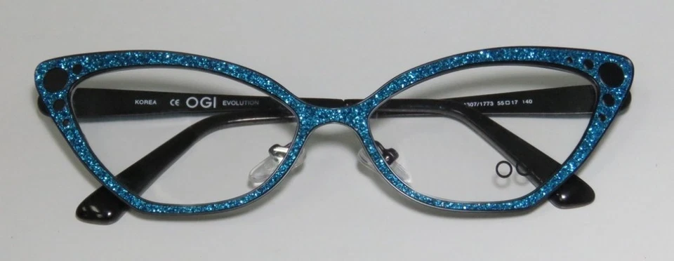 Marco de gafas OGI Evolution 4307 diseñador ojo de gato dramático azul brillante brillante brillante Foto 3 de 4