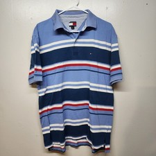 Vintage Tommy Hilfiger Striped Polo Shirt Blue Large 1990s Y2K