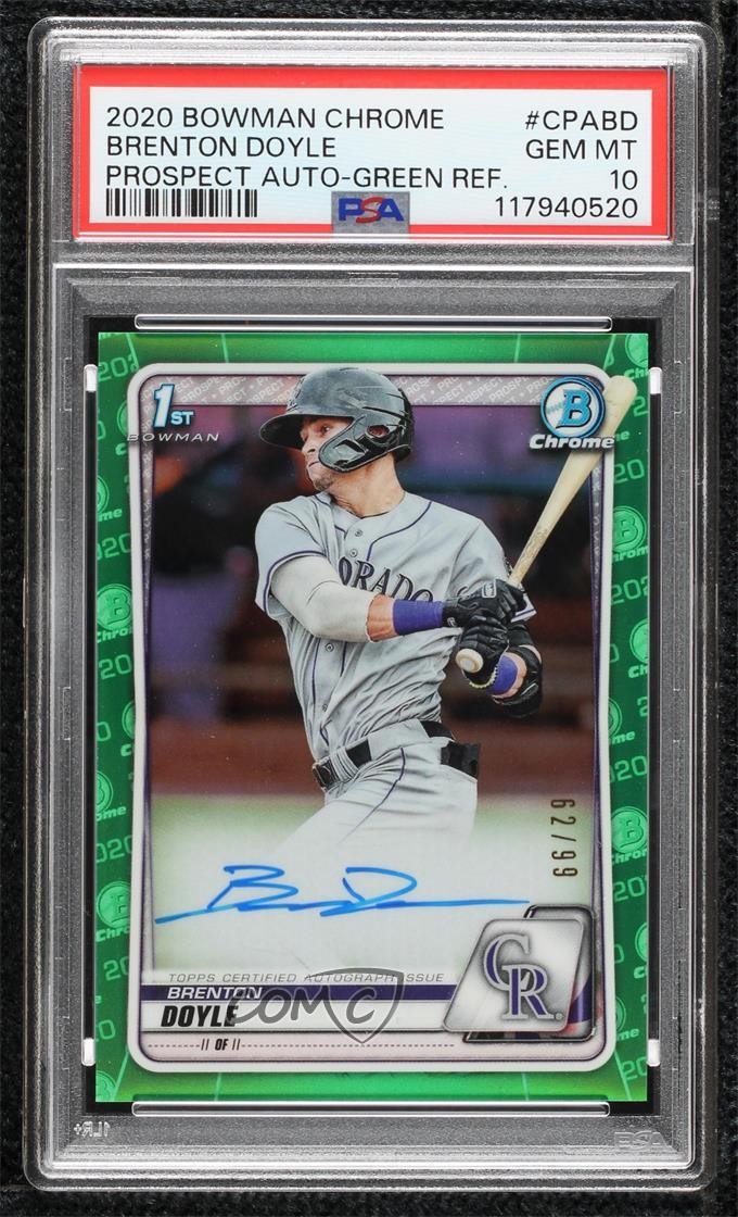 2020 Bowman Chrome Prospect Green Refractor 62/99 Brenton Doyle PSA 10 Auto 01ic