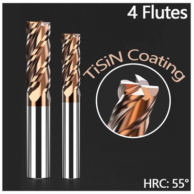 CNC Lathe Drill Bits Milling Cutter TiSiN Coated 4 Flutes Solid Carbide End Mill