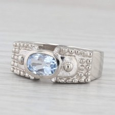 0.80ct Blue Lab Created Quartz Ring Sterling Silver Size 7 Oval Solitaire