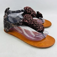 Poetic Licence Bow To Me Thong Sandal Womens 9.5 M Metallic Brown Leather Zip