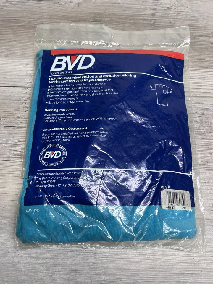 Vintage BVD Pocket Shirt Mens 2XL Teal Selvedge USA Made 90s Single Stitch NEW - Image 3 of 3