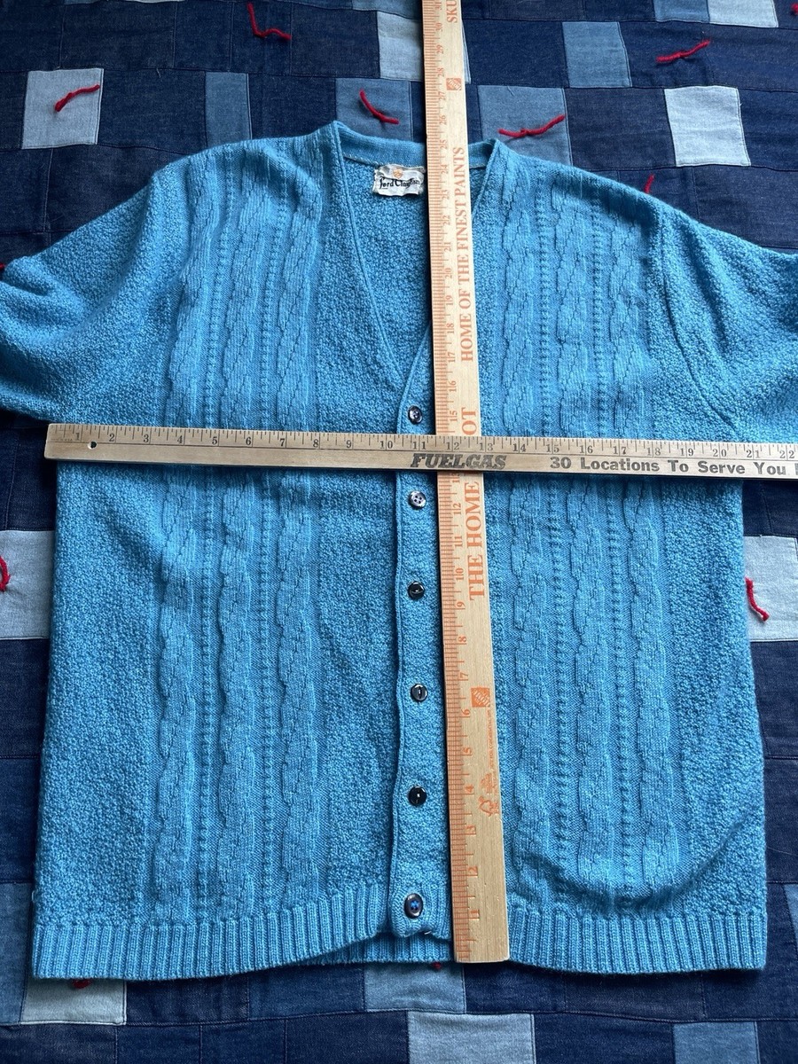Vintage 60s Mohair Cardigan Sweater Grunge Blue Men's Large Lord
